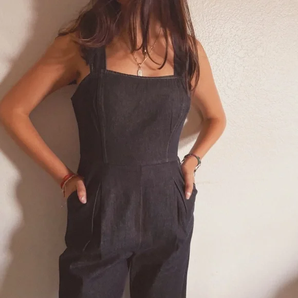 Women's dark Denim Jumpsuit - Picture 3 of 5